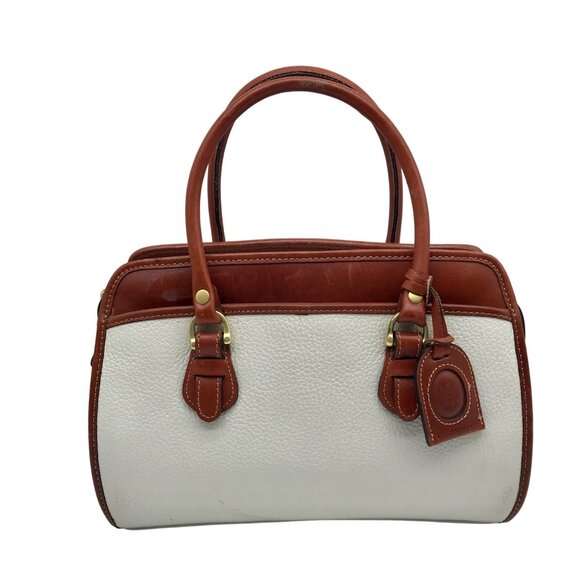 Liz Claiborne White And Brown Leather Vintage Satchel Bag - Picture 1 of 10